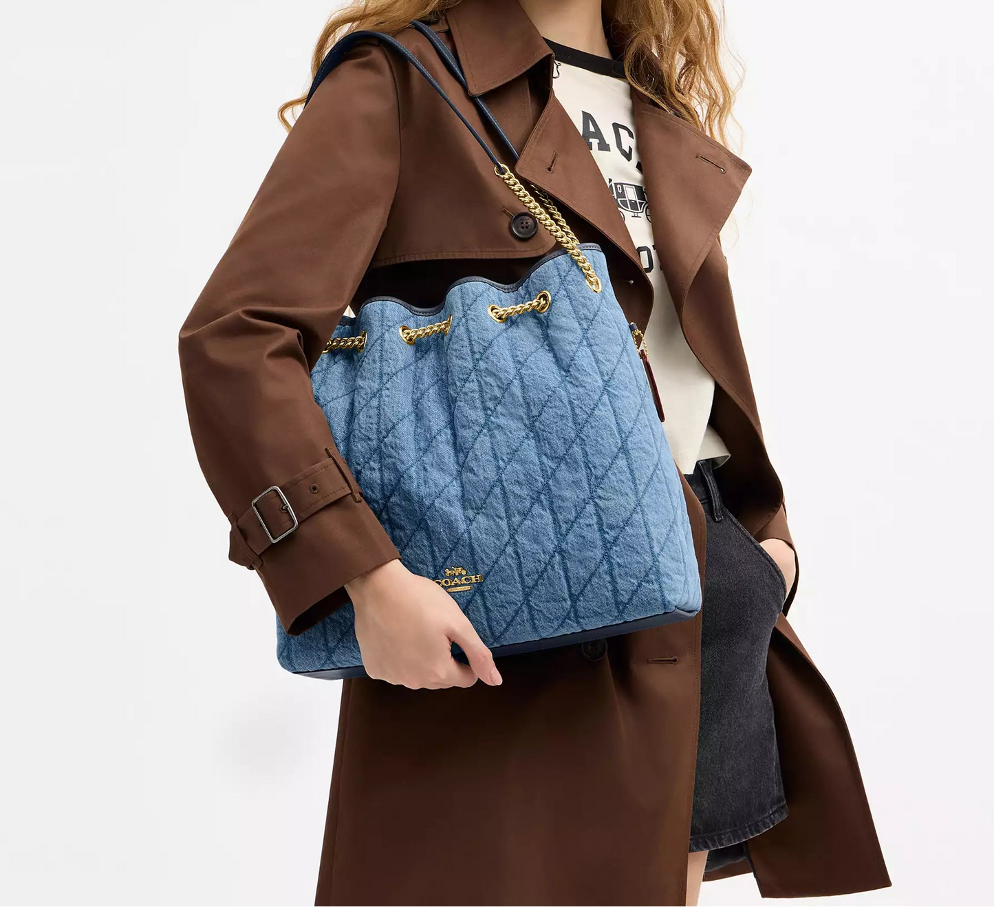 Evelyn Large Shoulder Bag In Regenerative Cotton With Quilting Coach