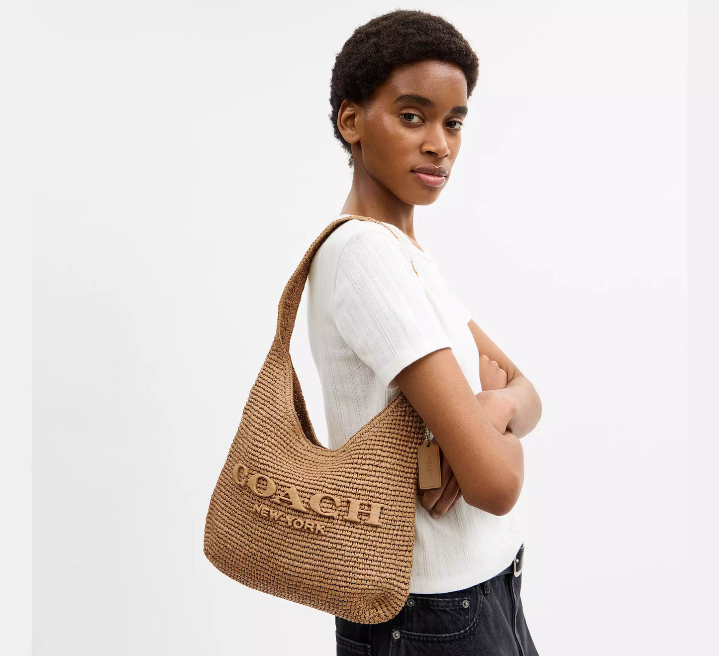 Brooklyn Shoulder Bag 28 Straw Natural Coach