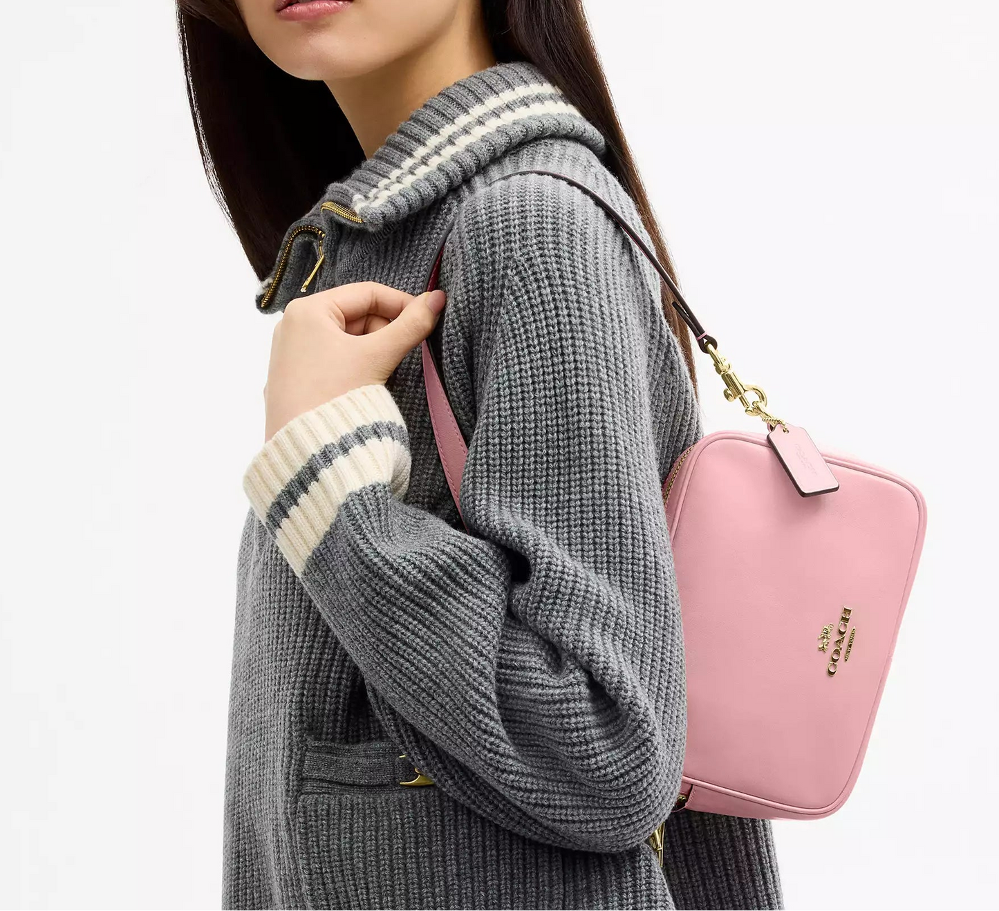 Mini Carey Crossbody Bag In Signature Canvas Soft Pink Coach
