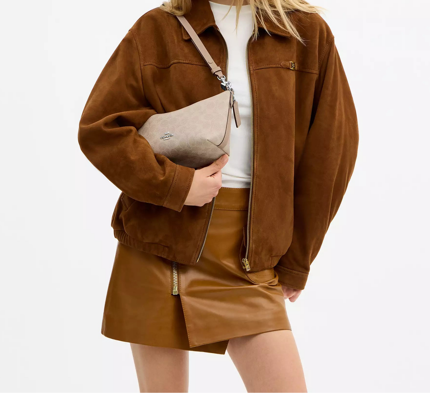 Caitlin Shoulder Bag In Signature Taupe Canvas Coach