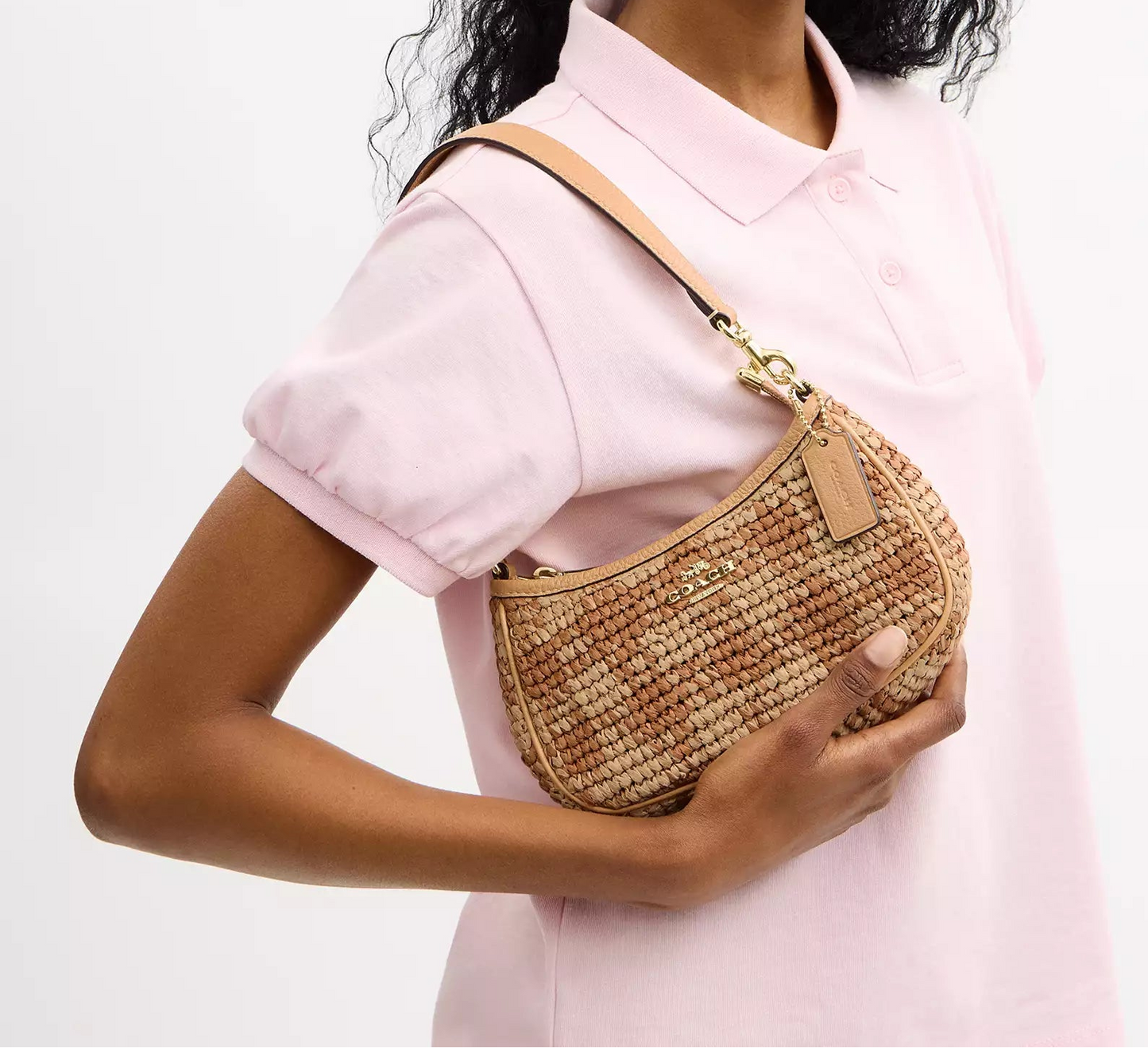 Teri Mini Crossbody Bag With Gingham Print Straw Coach