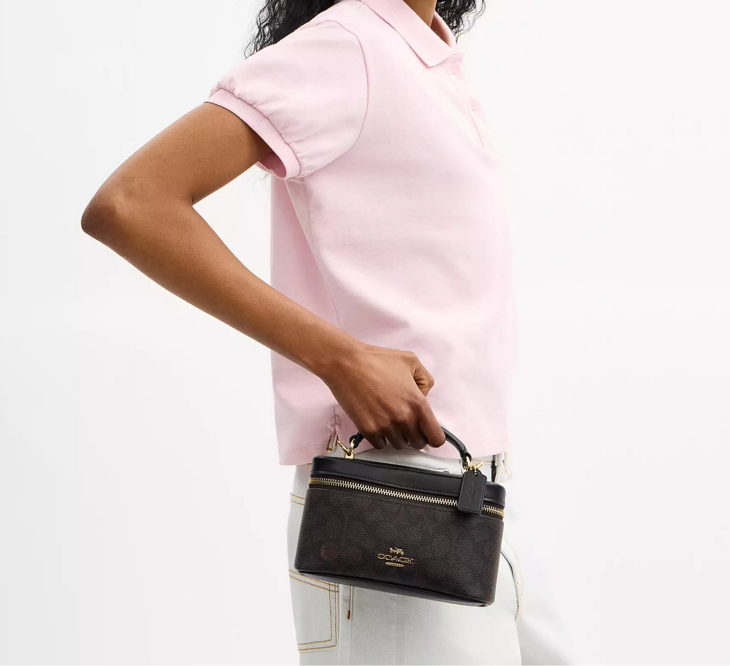 Rainer Crossbody Bag 18 In Signature Canvas Walnut Black Coach