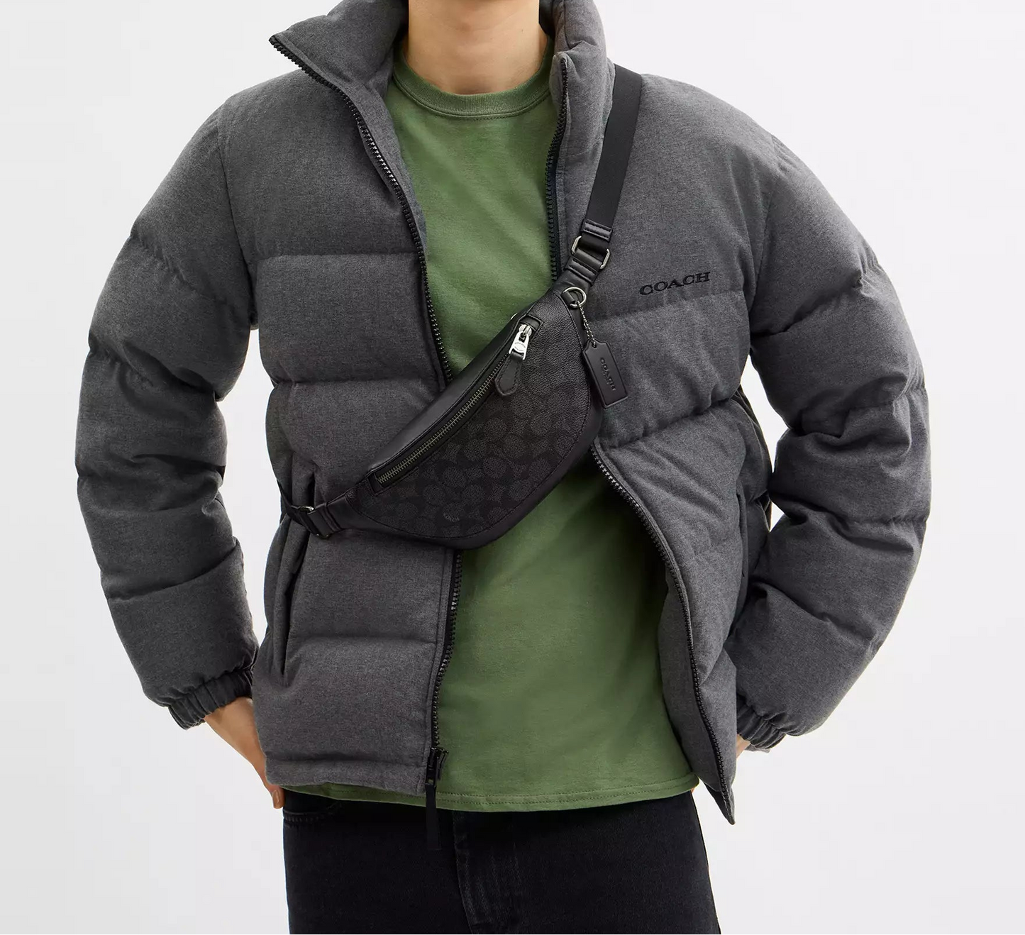 Warren Mini Belt Bag In Signature Canvas Charcoal Coach