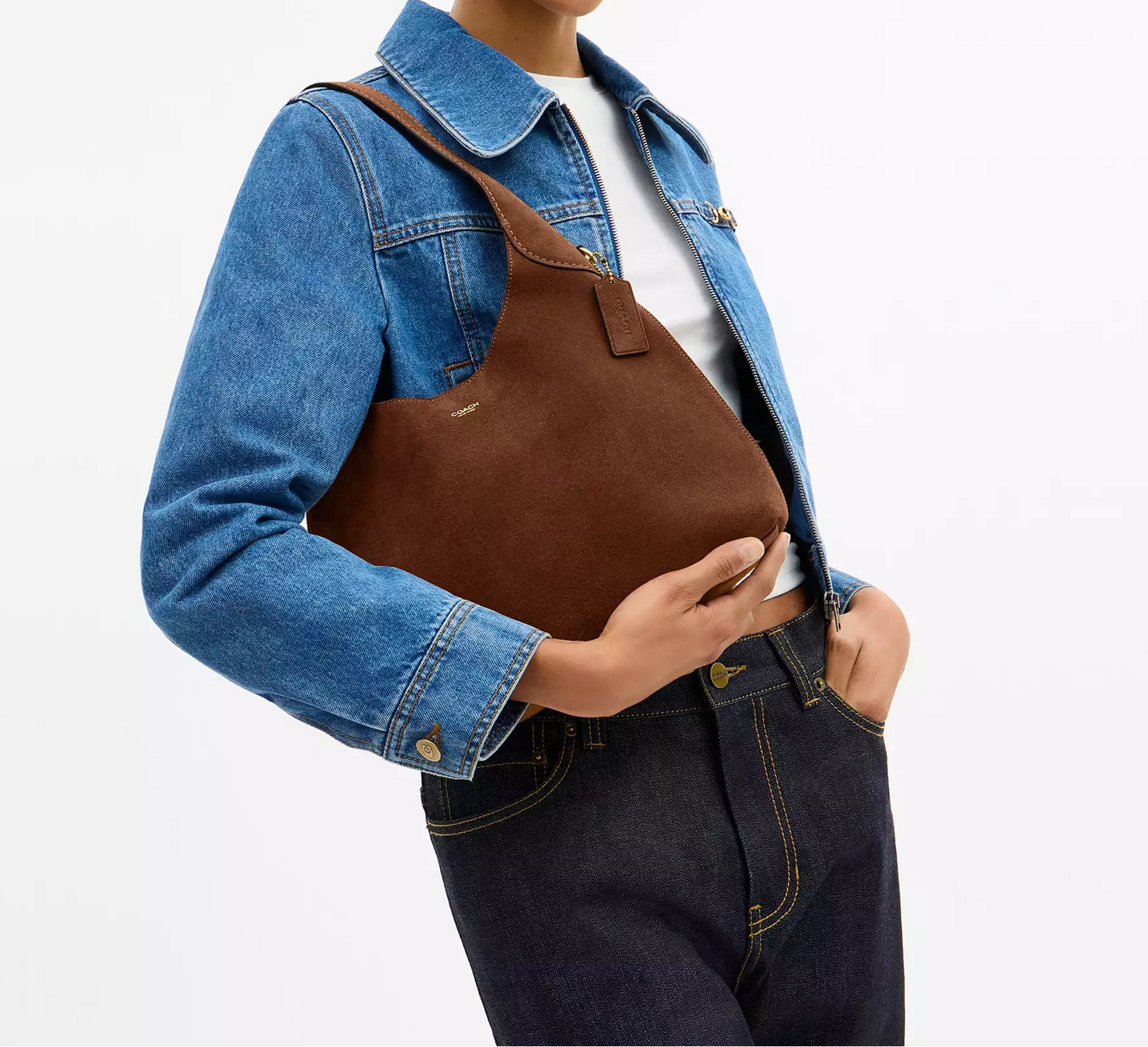 Brooklyn Shoulder Bag 28 Suede Warm Brown Coach
