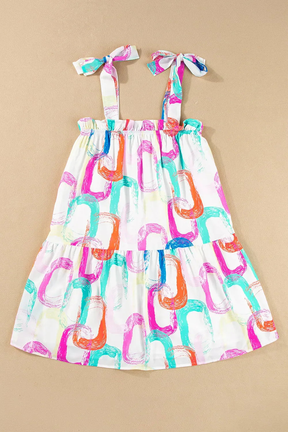 Abstract Print Knotted Straps Ruffled Mini Dress