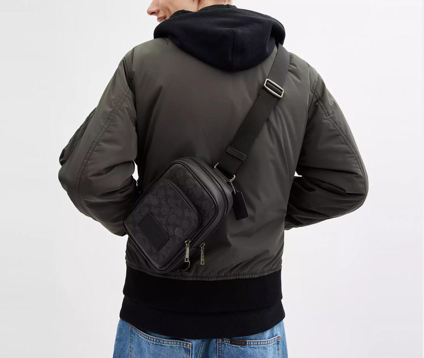 Racer Sling Pack In Signature Canvas Bag Charcoal Black Coach