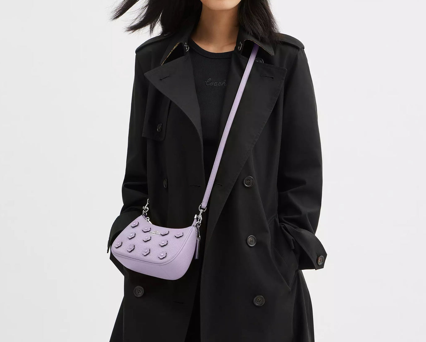 Teri Mini Crossbody Bag With Floral Applique Lilac Coach