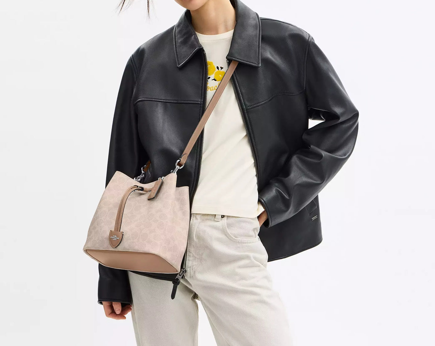 Rowan Bucket Bag In Signature Canvas Sand Taupe Coach