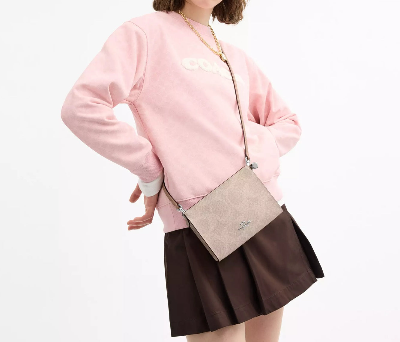 Slim Crossbody Bag In Signature Canvas Taupe Coach