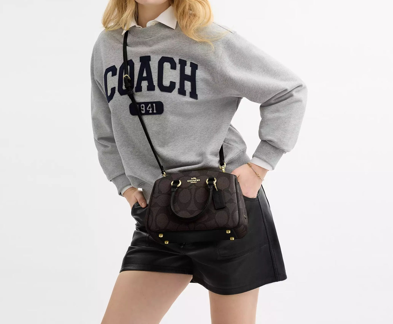 Savannah Small Carryall Bag In Signature Canvas Walnut Black Coach