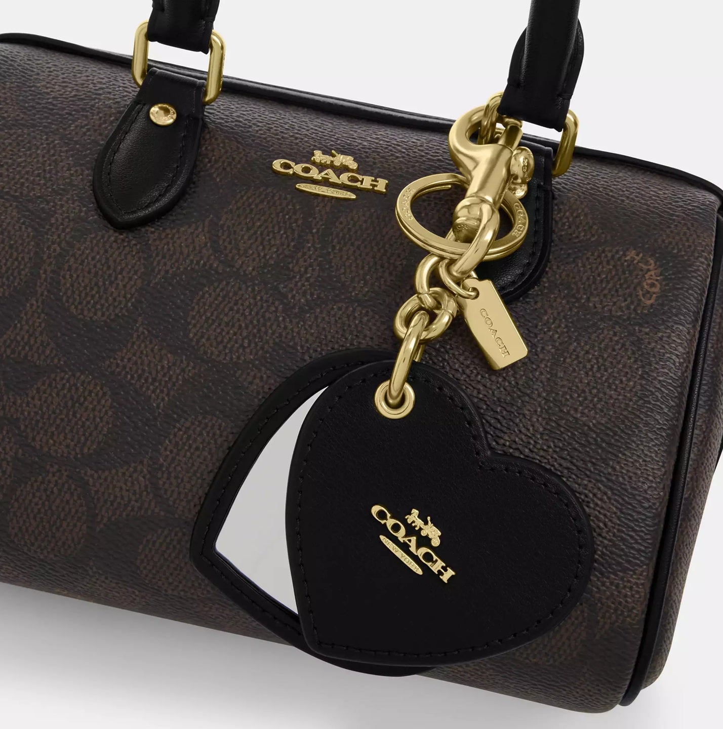 Boxed Mini Rowan Crossbody Bag And Mirror Bag Charm Set In Signature Canvas Walnut Black Coach