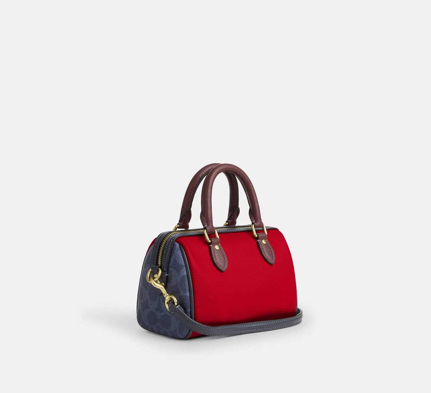 Mini Rowan Crossbody Bag In Colorblock Signature Canvas Denim Bold Red Coach