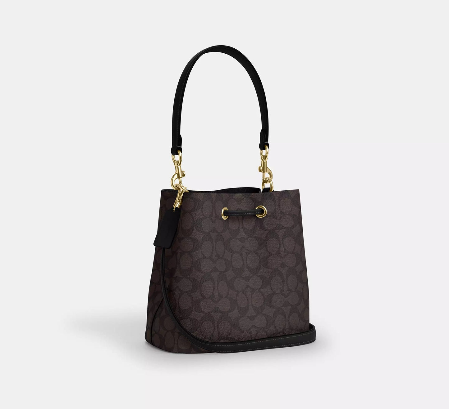 Rowan Bucket Bag In Signature Canvas Walnut Black Coach