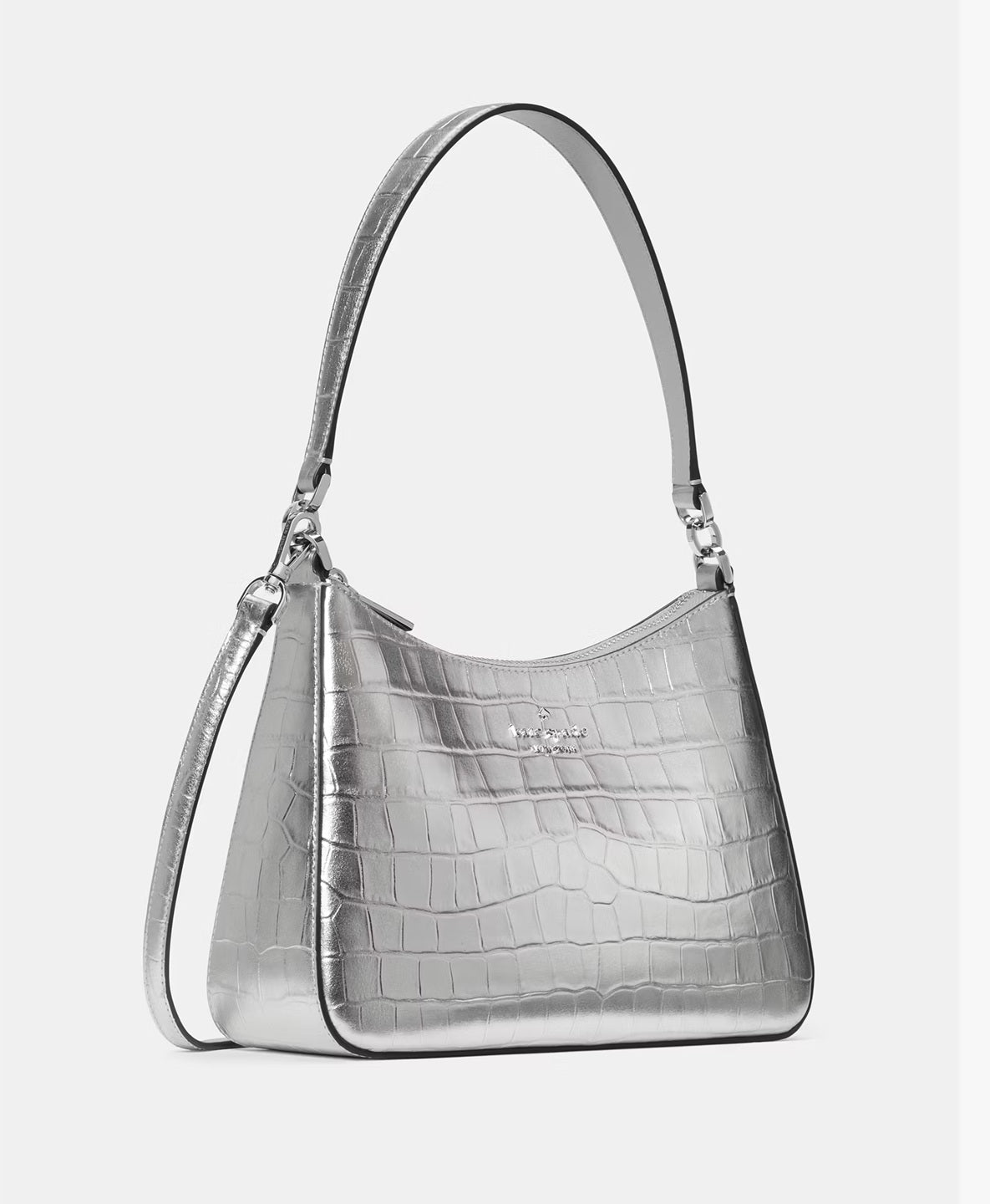 Margot Metallic Croc Embossed Convertible Shoulder Bag Silver Kate Spade