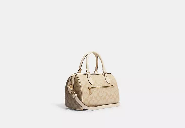 Rowan Satchel Bag In Blocked Signature Canvas Light Khaki Coach