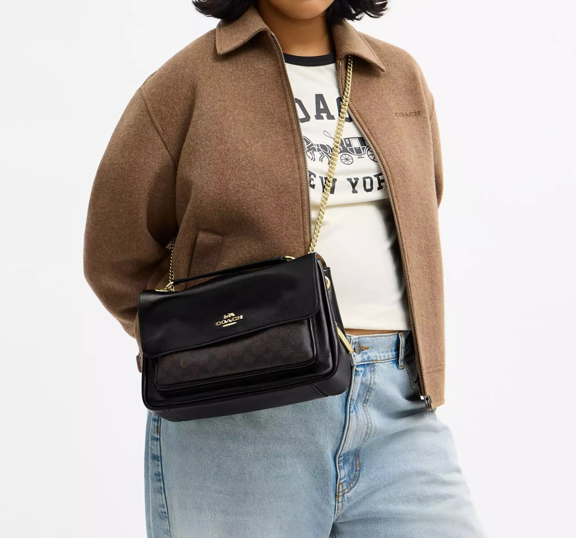 Elodie Crossbody Bag In Signature Canvas Walnut Black Coach
