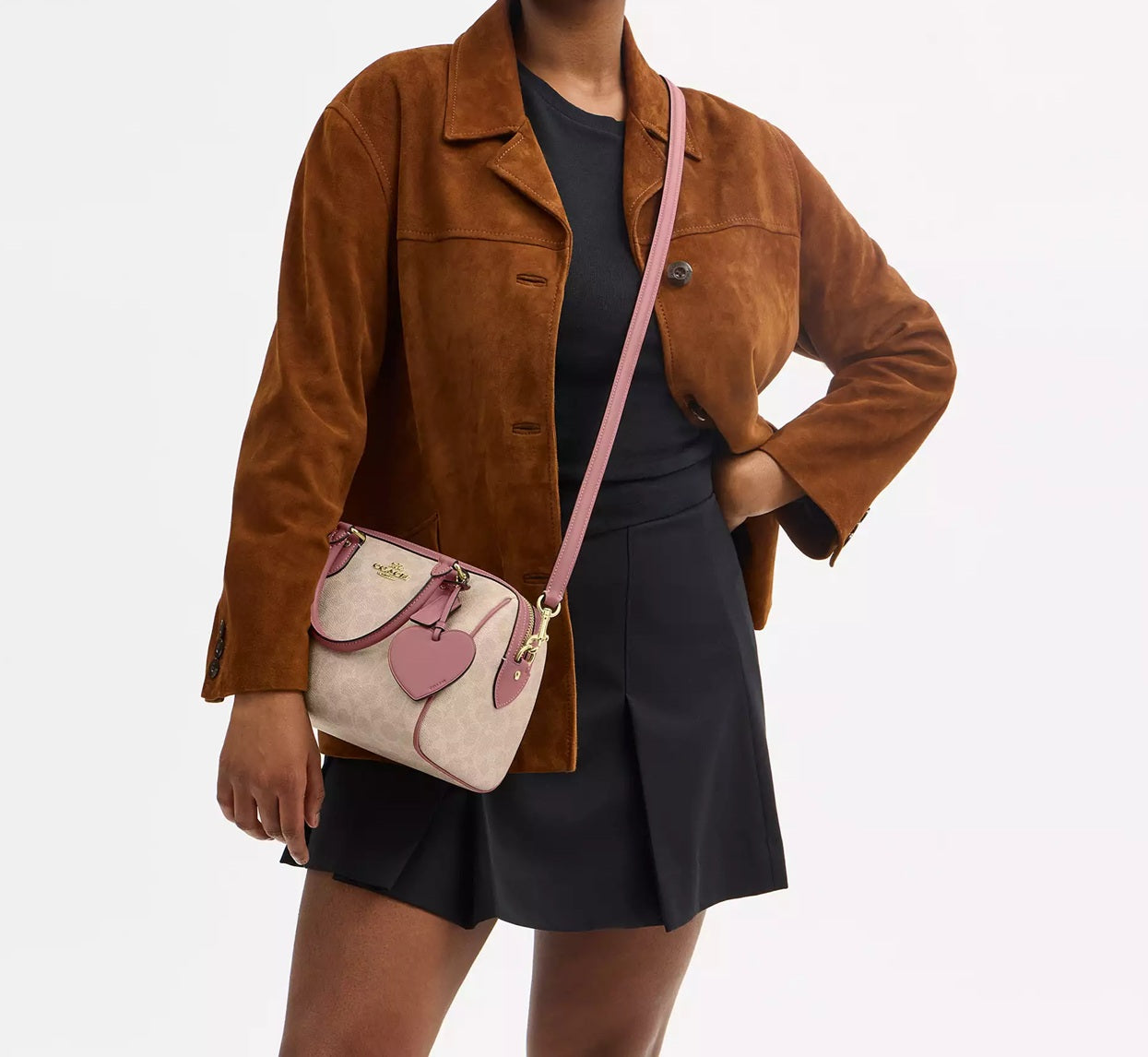 Rowan Satchel Bag In Signature Canvas With Heart Charm Coach