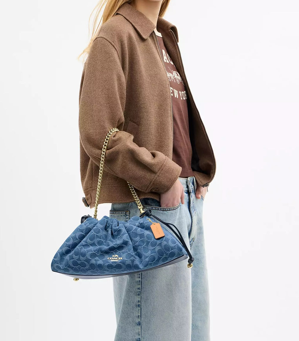 Faye Large Shoulder Bag In Signature Denim Indigo Coach