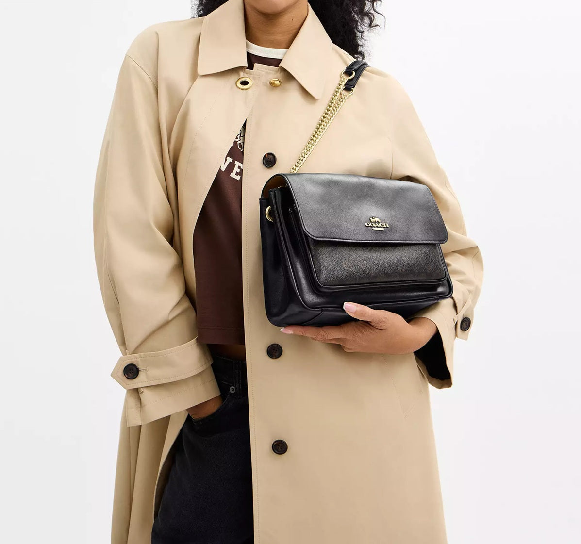 Elodie Crossbody Bag In Signature Canvas Walnut Black Coach