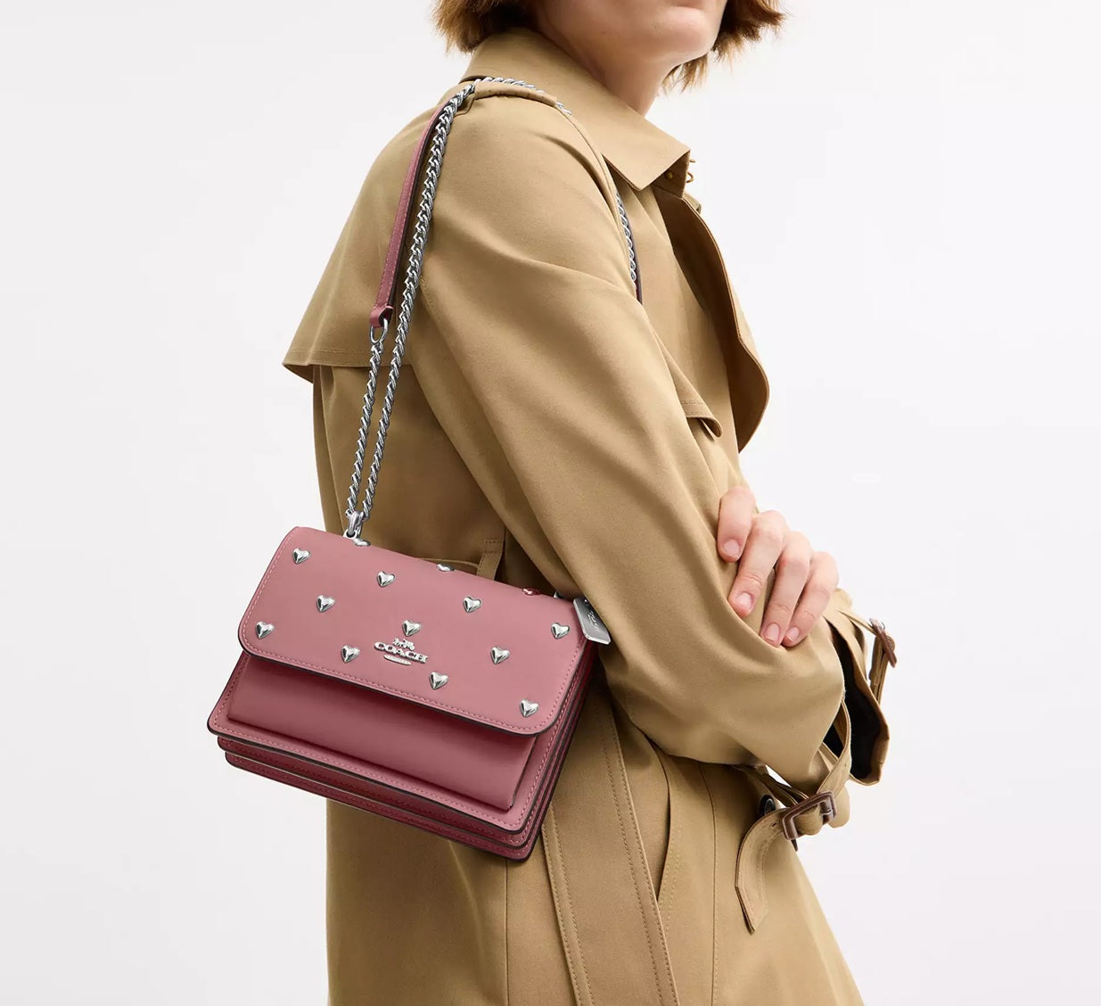 Mini Klare Crossbody Bag With Heart Rivets Peony Coach