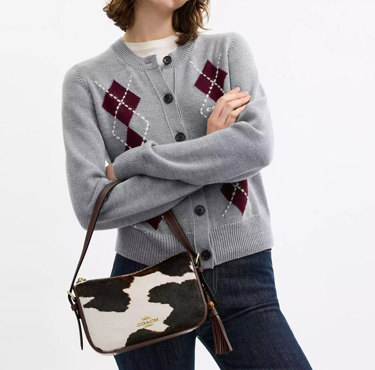 Kailey Shoulder Bag With Cow Print And Tassel Coach