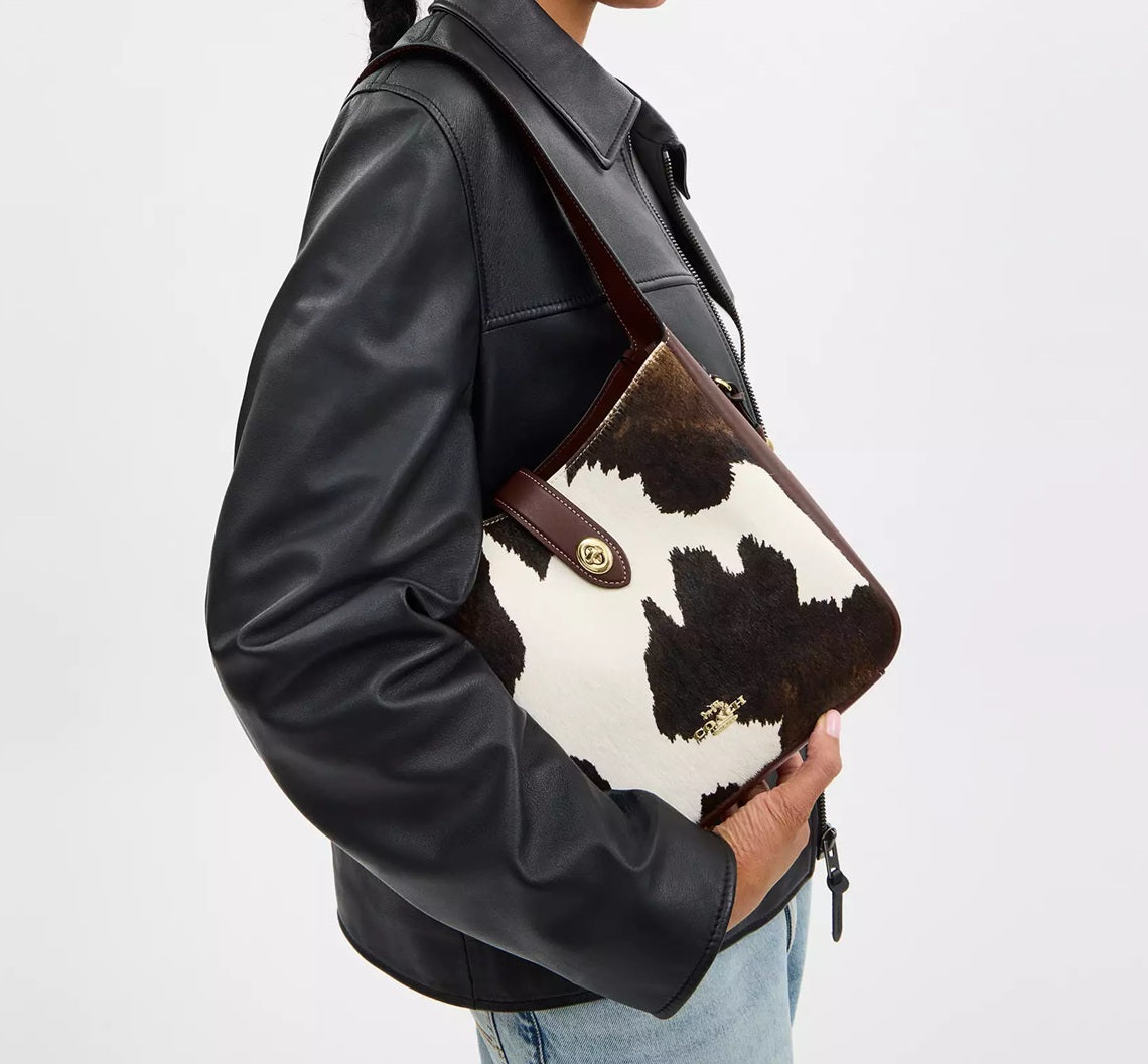 Hadley Convertible Crossbody Bag With Cow Print And Tassel Coach