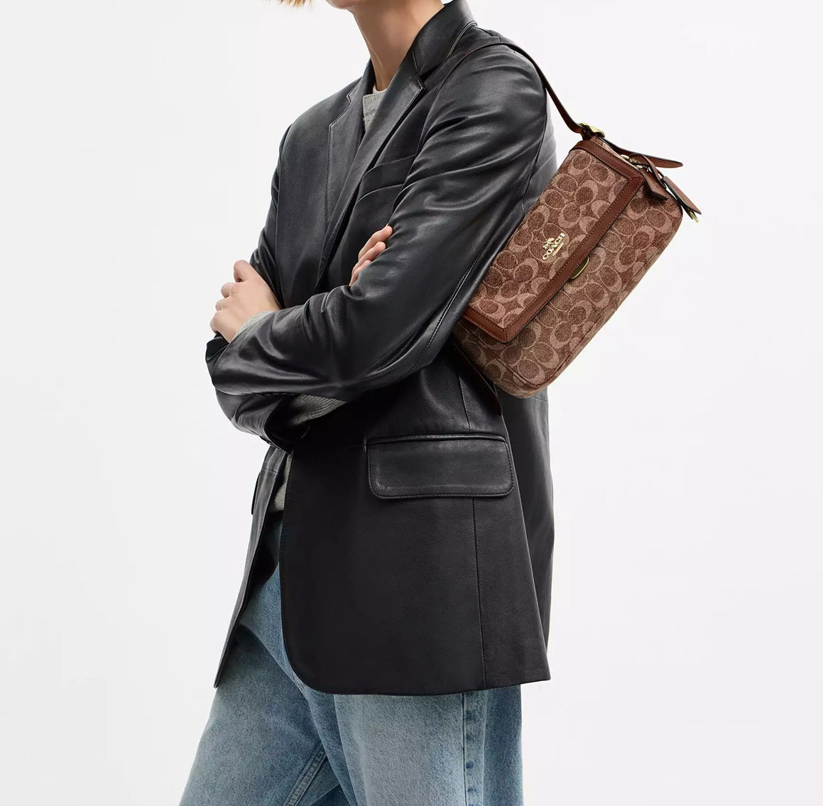 Etta Small Flap Shoulder Bag In Signature Chenille Vintage Brown Coach