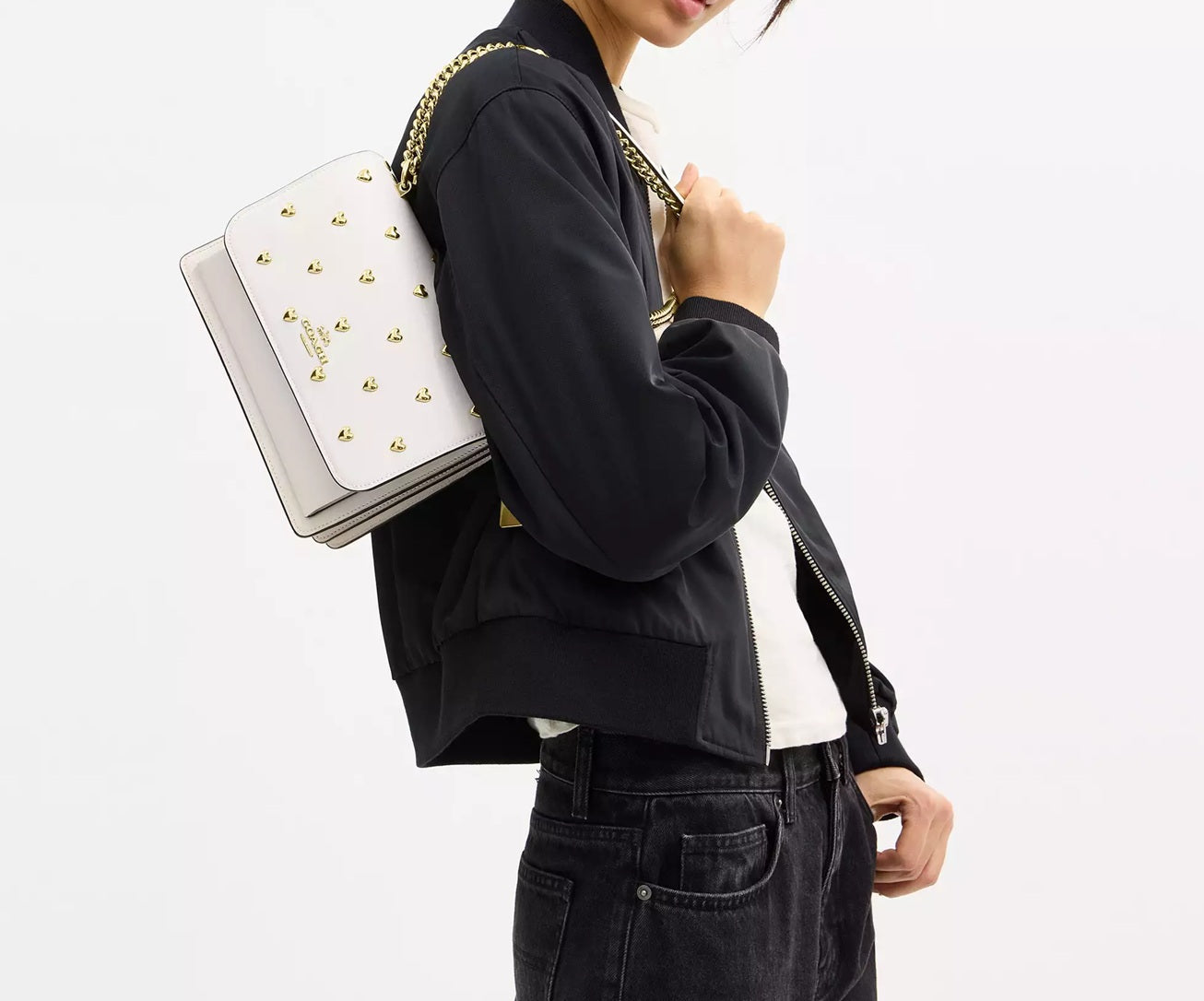 Klare Crossbody Bag With Heart Rivets Gold Chalk Coach