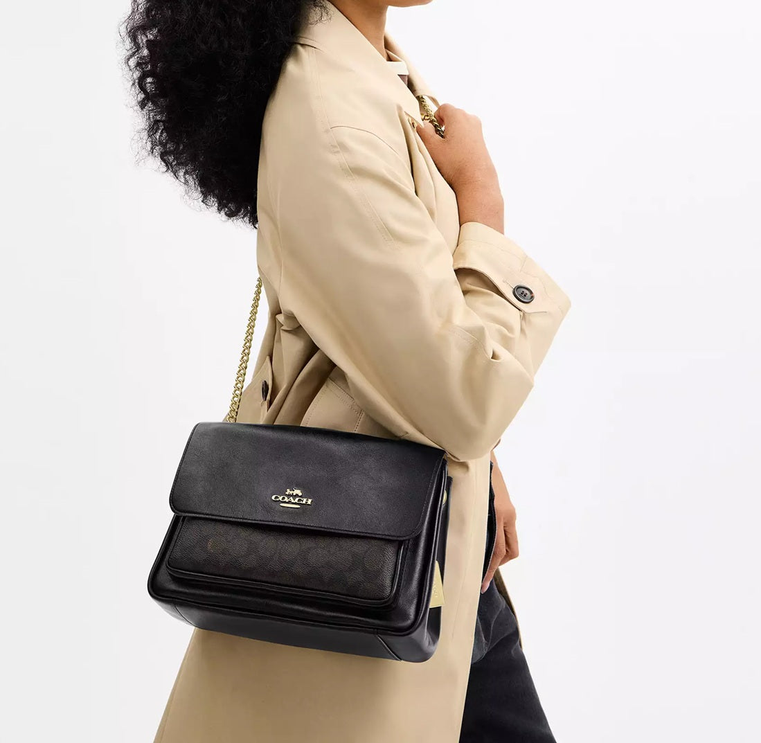 Elodie Crossbody Bag In Signature Canvas Walnut Black Coach