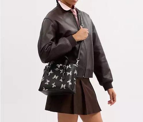 Mollie Tote Bag 25 With Bow Print Black Coach