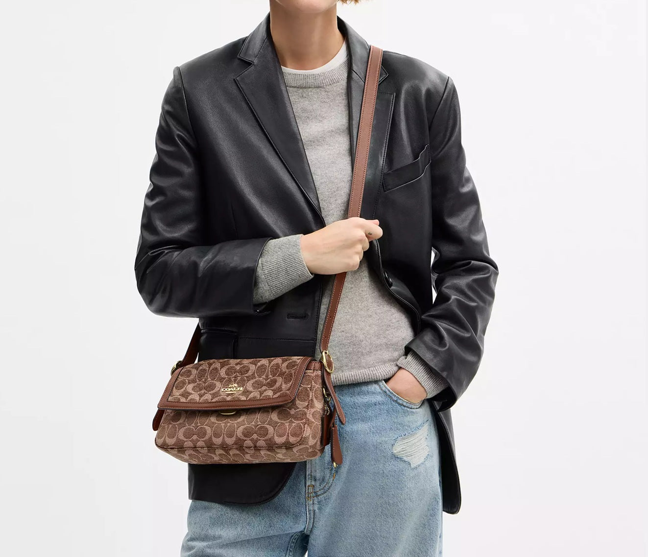 Etta Small Flap Shoulder Bag In Signature Chenille Vintage Brown Coach