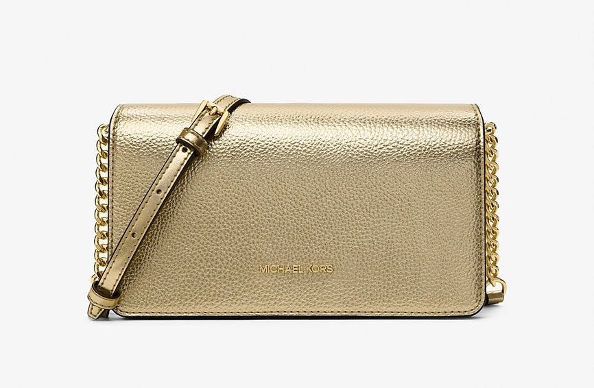 Jet Set Travel Medium Metallic Crossbody Bag Pale Gold Michael Kors