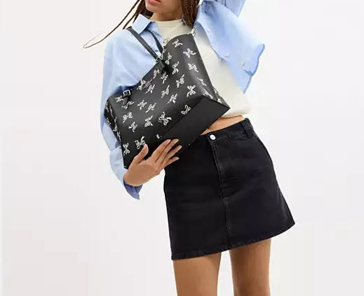 Mollie Tote Bag With Bow Print Black Coach