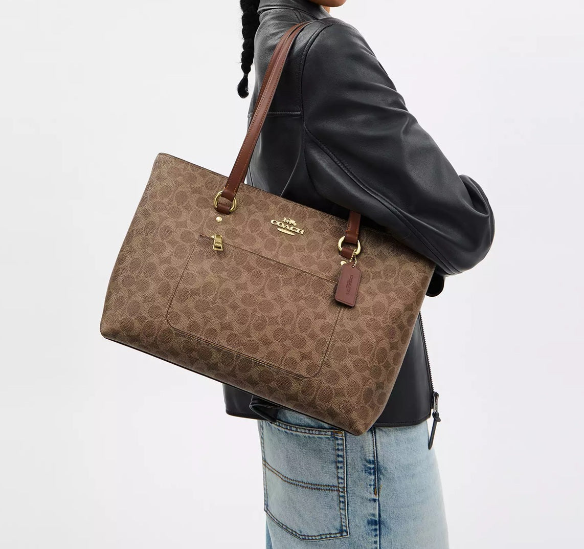 Station Tote Bag In Signature Canvas Tan Brown Coach