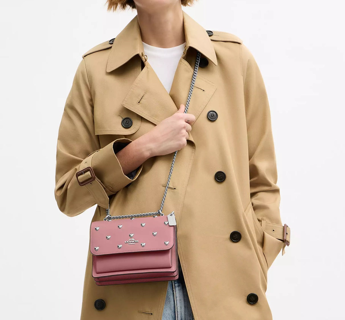 Mini Klare Crossbody Bag With Heart Rivets Peony Coach