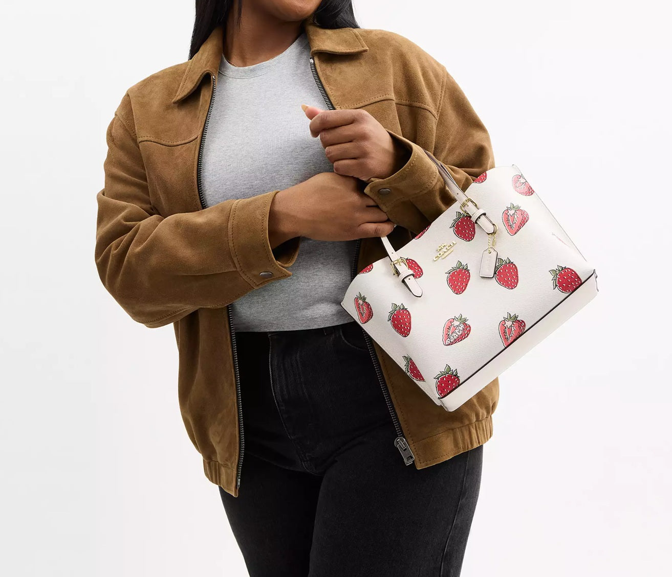 Mollie Tote Bag 25 With Strawberry Print Bag Chalk Multi Coach