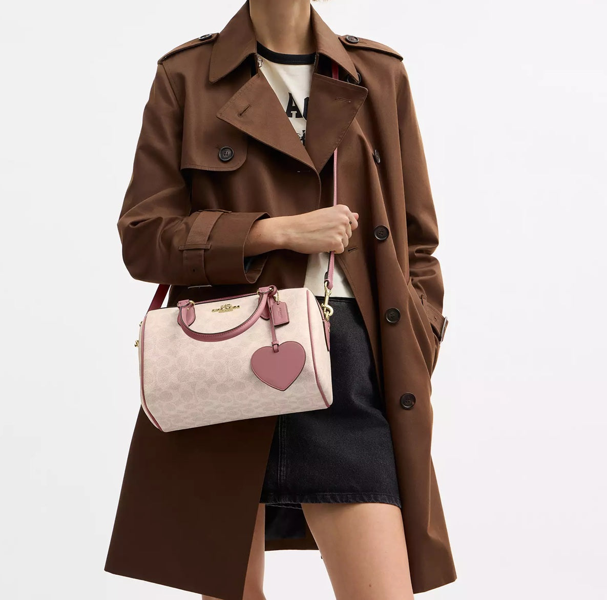 Rowan Satchel Bag In Signature Canvas With Heart Charm Coach