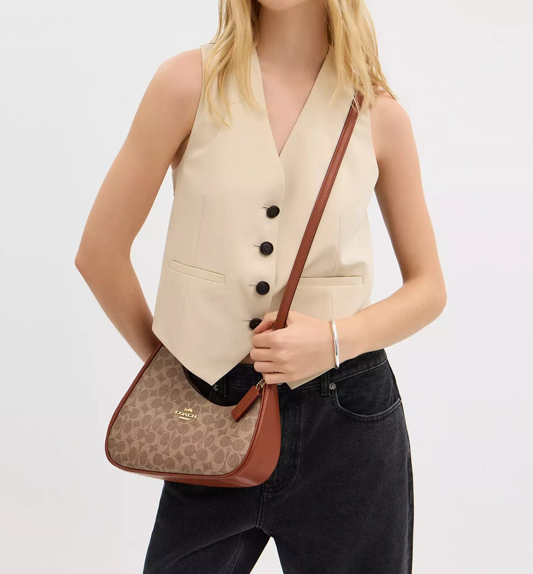 Twisted Teri Shoulder Bag In Signature Canvas Tan Caramel Coach