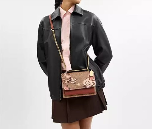Klare Crossbody Bag In Signature Canvas With Rose Print Tan Multi Coach