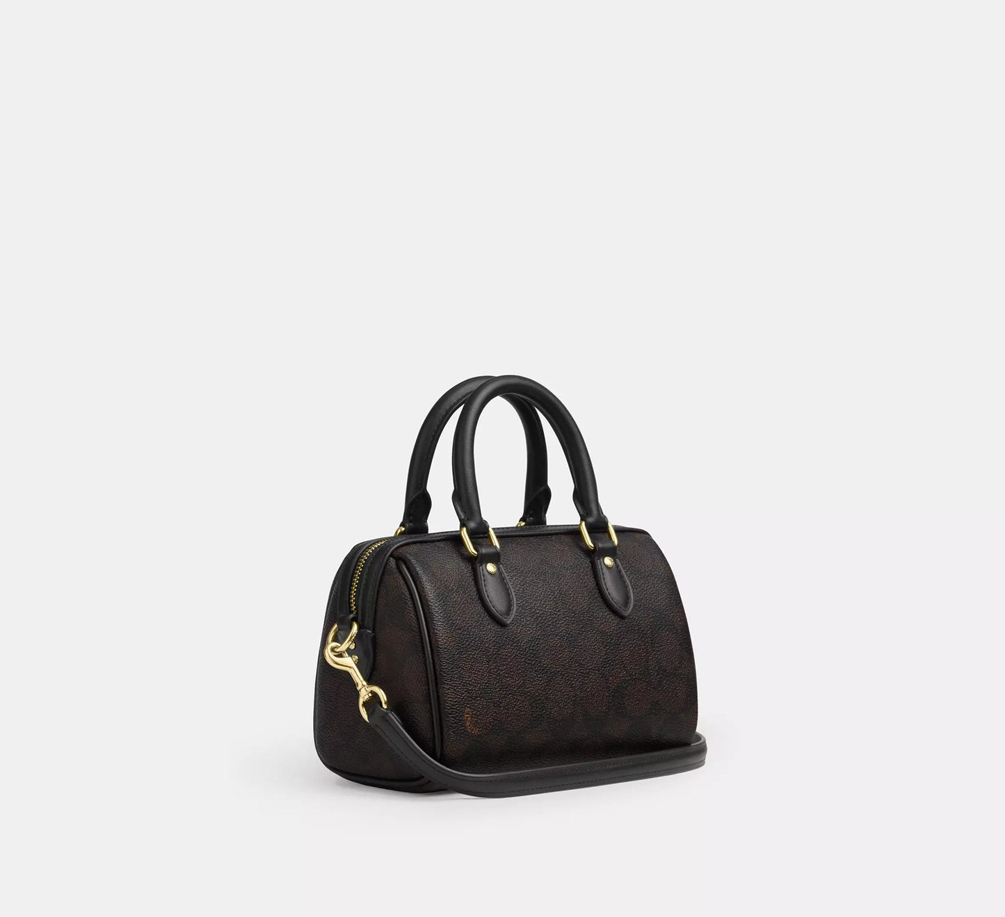 Boxed Mini Rowan Crossbody Bag And Mirror Bag Charm Set In Signature Canvas Walnut Black Coach