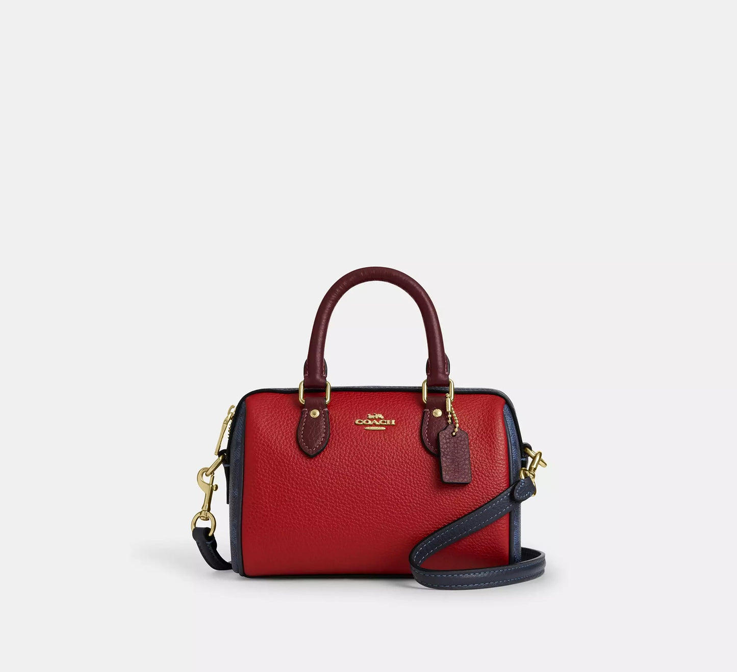 Mini Rowan Crossbody Bag In Colorblock Signature Canvas Denim Bold Red Coach