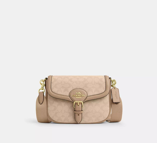 Amelia Saddle Bag With Signature Canvas Dark Natural Multi Coach