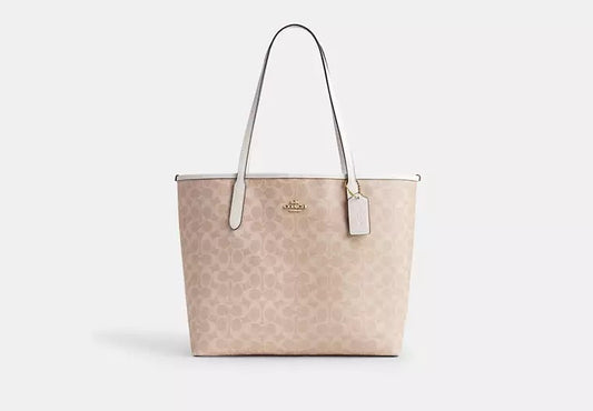 City Tote Bag In Signature Canvas Sand Chalk Coach