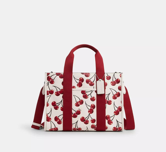 Smith Tote Bag With Cherry Print Chalk Multi Coach