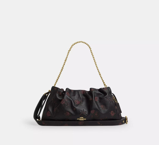 Faye Large Shoulder Bag With Floral Print Wine Multi Coach