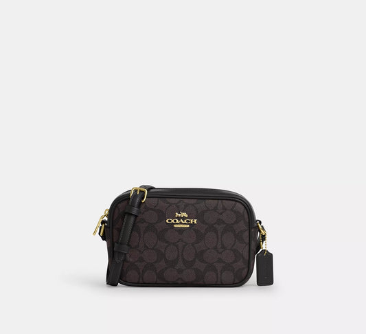 Mini Jamie Camera Bag In Signature Canvas Walnut Black Coach
