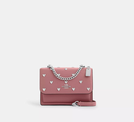 Mini Klare Crossbody Bag With Heart Rivets Peony Coach