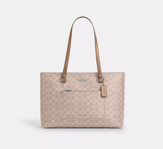 Station Tote Bag In Signature Canvas Sand Taupe Coach