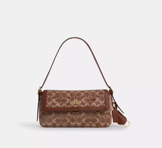 Etta Small Flap Shoulder Bag In Signature Chenille Vintage Brown Coach