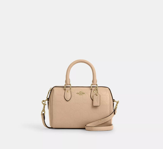 Mini Rowan Crossbody Bag In Signature Leather Oat Coach